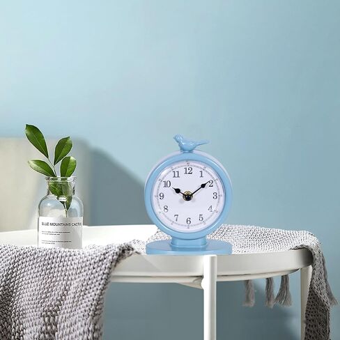 Mantel Clock, Silent Non Ticking Vintage Analog Desk Clock, Battery Operated Decorative Table Clock for Home Farmhouse Decor, Cornflower Blue in Saudi Arabia