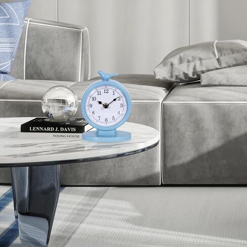 Mantel Clock, Silent Non Ticking Vintage Analog Desk Clock, Battery Operated Decorative Table Clock for Home Farmhouse Decor, Cornflower Blue in Saudi Arabia