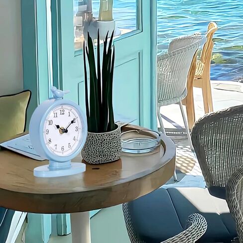 Mantel Clock, Silent Non Ticking Vintage Analog Desk Clock, Battery Operated Decorative Table Clock for Home Farmhouse Decor, Cornflower Blue in Saudi Arabia