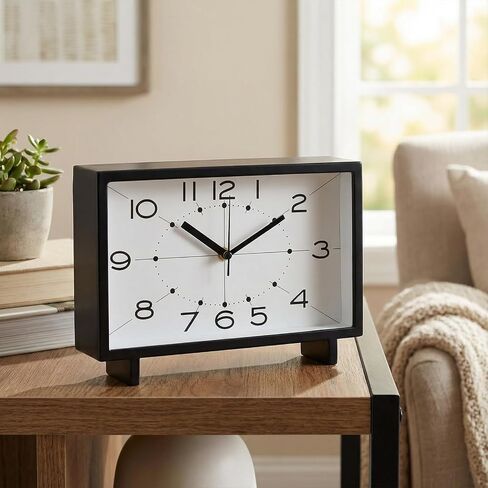 Modern Black Desk Clock - 11 Inch Large Silent Table Clock, Non-Ticking Quartz Battery Operated Mantel Clock with Easy Read Arabic Numerals for Bedroom, Office, Living Room Decor in Saudi Arabia