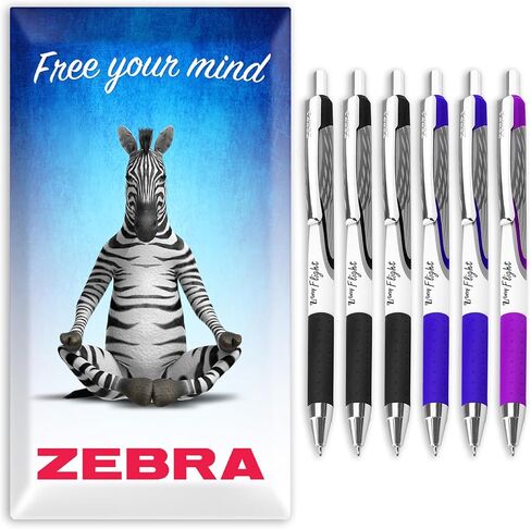 Zebra Classic Z -Grip Flight Point Pens - 1.2 مم - أسود ، أزرق ، وحبر البنفسجي - حزمة المعلم 6 - في صندوق هدايا من الورق المقوى in Kuwait