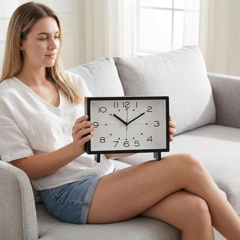 Modern Black Desk Clock - 11 Inch Large Silent Table Clock, Non-Ticking Quartz Battery Operated Mantel Clock with Easy Read Arabic Numerals for Bedroom, Office, Living Room Decor in Saudi Arabia
