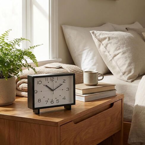 Modern Black Desk Clock - 11 Inch Large Silent Table Clock, Non-Ticking Quartz Battery Operated Mantel Clock with Easy Read Arabic Numerals for Bedroom, Office, Living Room Decor in Saudi Arabia