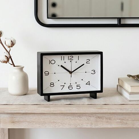 Modern Black Desk Clock - 11 Inch Large Silent Table Clock, Non-Ticking Quartz Battery Operated Mantel Clock with Easy Read Arabic Numerals for Bedroom, Office, Living Room Decor in Saudi Arabia