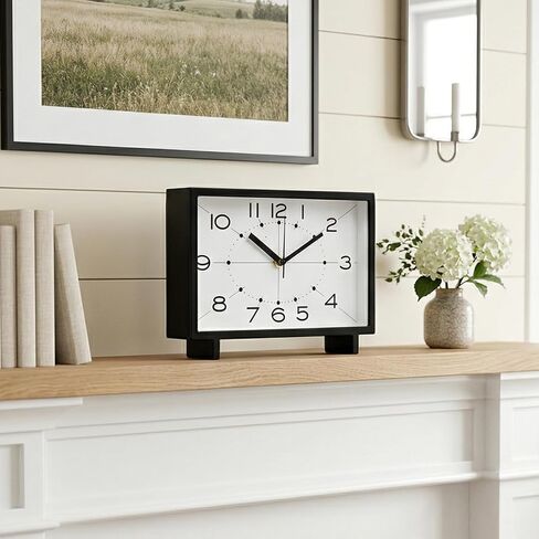 Modern Black Desk Clock - 11 Inch Large Silent Table Clock, Non-Ticking Quartz Battery Operated Mantel Clock with Easy Read Arabic Numerals for Bedroom, Office, Living Room Decor in Saudi Arabia