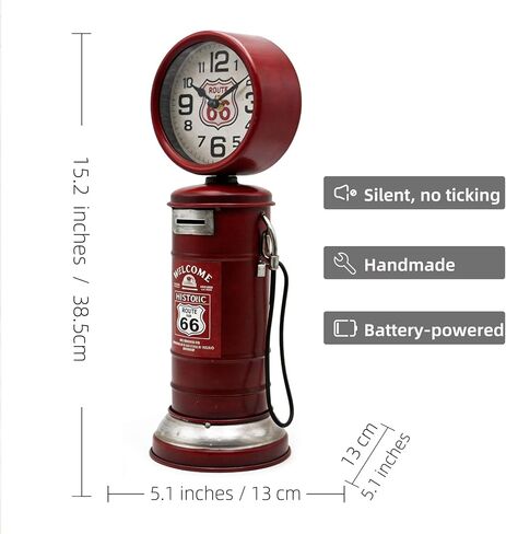 YOUKI Steampunk Digital Clock,Decorative Clocks for Shelf,Route 66 Man Cave Decor,Desk Clock for Living Room,Bedroom,Office,Garage,Battery Operated,Silent Non Ticking,Red in Saudi Arabia