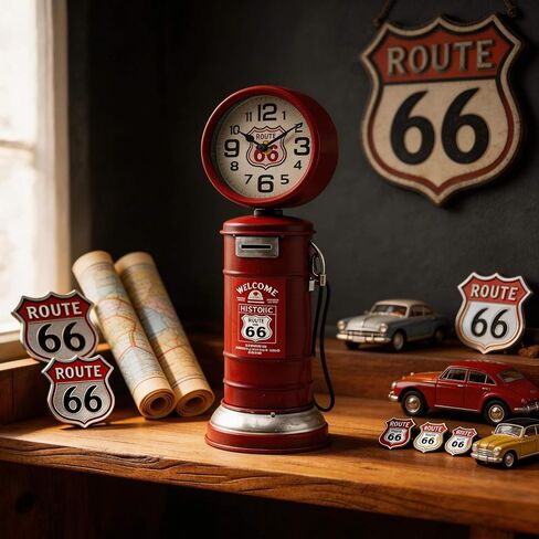 YOUKI Steampunk Digital Clock,Decorative Clocks for Shelf,Route 66 Man Cave Decor,Desk Clock for Living Room,Bedroom,Office,Garage,Battery Operated,Silent Non Ticking,Red in Saudi Arabia