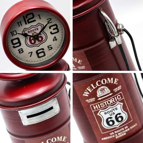 YOUKI Steampunk Digital Clock,Decorative Clocks for Shelf,Route 66 Man Cave Decor,Desk Clock for Living Room,Bedroom,Office,Garage,Battery Operated,Silent Non Ticking,Red in Saudi Arabia