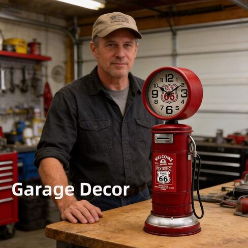 YOUKI Steampunk Digital Clock,Decorative Clocks for Shelf,Route 66 Man Cave Decor,Desk Clock for Living Room,Bedroom,Office,Garage,Battery Operated,Silent Non Ticking,Red in Saudi Arabia