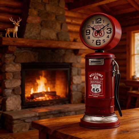 YOUKI Steampunk Digital Clock,Decorative Clocks for Shelf,Route 66 Man Cave Decor,Desk Clock for Living Room,Bedroom,Office,Garage,Battery Operated,Silent Non Ticking,Red in Saudi Arabia