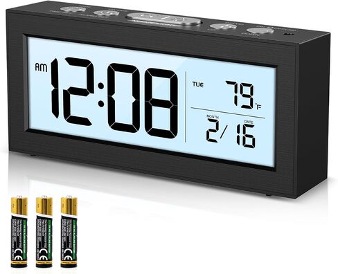 ساعة منبه تعمل بالبطارية، ساعة رقمية بشاشة LCD مع قيلولة بعد الظهر، 12/24 ساعة، التعتيم التلقائي ووضع العمل، درجة الحرارة، ساعة مكتب لغرفة النوم، المكتب، السفر in Kuwait