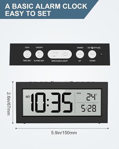 ساعة منبه تعمل بالبطارية، ساعة رقمية بشاشة LCD مع قيلولة بعد الظهر، 12/24 ساعة، التعتيم التلقائي ووضع العمل، درجة الحرارة، ساعة مكتب لغرفة النوم، المكتب، السفر in Kuwait