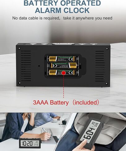 ساعة منبه تعمل بالبطارية، ساعة رقمية بشاشة LCD مع قيلولة بعد الظهر، 12/24 ساعة، التعتيم التلقائي ووضع العمل، درجة الحرارة، ساعة مكتب لغرفة النوم، المكتب، السفر in Kuwait