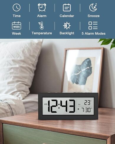 ساعة منبه تعمل بالبطارية، ساعة رقمية بشاشة LCD مع قيلولة بعد الظهر، 12/24 ساعة، التعتيم التلقائي ووضع العمل، درجة الحرارة، ساعة مكتب لغرفة النوم، المكتب، السفر in Kuwait
