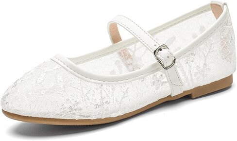 Lace Flats for Girls Mesh Embroidered Flower Girl Lace Mary Jane Shoes Wedding Party Round Toe Ballet Flats Ballerina with Strap Dressy Dress Floral Sequin Cute Little Kids in Saudi Arabia