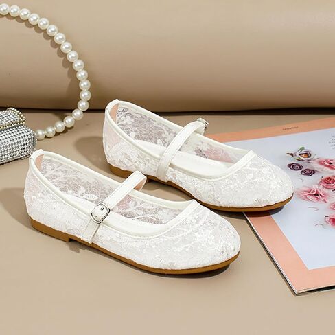 Lace Flats for Girls Mesh Embroidered Flower Girl Lace Mary Jane Shoes Wedding Party Round Toe Ballet Flats Ballerina with Strap Dressy Dress Floral Sequin Cute Little Kids in Saudi Arabia