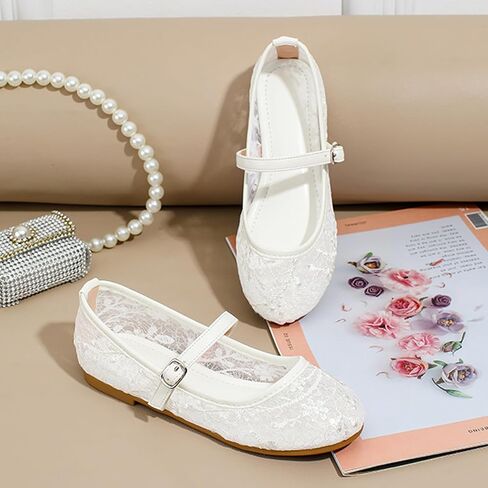 Lace Flats for Girls Mesh Embroidered Flower Girl Lace Mary Jane Shoes Wedding Party Round Toe Ballet Flats Ballerina with Strap Dressy Dress Floral Sequin Cute Little Kids in Saudi Arabia
