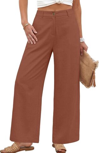 KICZOY Womens Linen Wide Leg Pants Casual Zipper Front Summer Cropped Trousers Dressy Pants with Pockets in Saudi Arabia