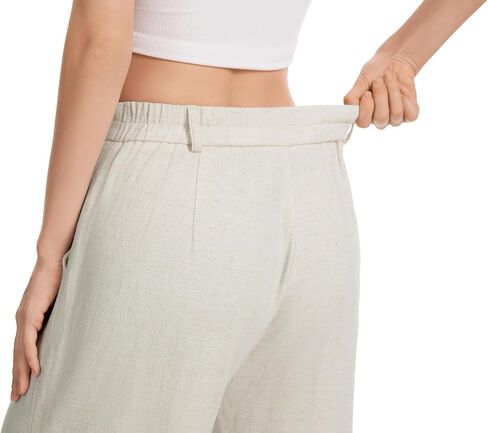 KICZOY Womens Linen Wide Leg Pants Casual Zipper Front Summer Cropped Trousers Dressy Pants with Pockets in Saudi Arabia