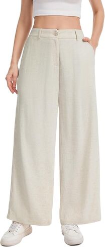 KICZOY Womens Linen Wide Leg Pants Casual Zipper Front Summer Cropped Trousers Dressy Pants with Pockets in Saudi Arabia
