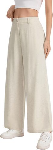 KICZOY Womens Linen Wide Leg Pants Casual Zipper Front Summer Cropped Trousers Dressy Pants with Pockets in Saudi Arabia