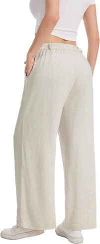 KICZOY Womens Linen Wide Leg Pants Casual Zipper Front Summer Cropped Trousers Dressy Pants with Pockets in Saudi Arabia