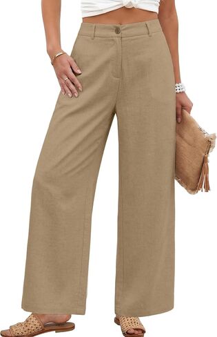 KICZOY Womens Linen Wide Leg Pants Casual Zipper Front Summer Cropped Trousers Dressy Pants with Pockets in Saudi Arabia