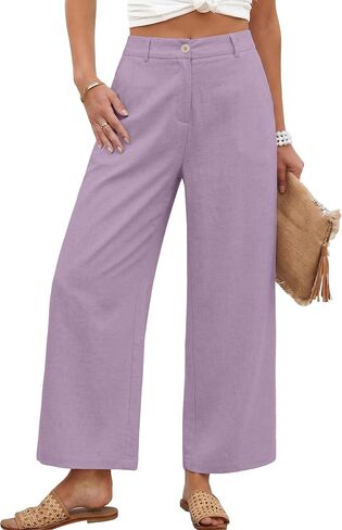 KICZOY Womens Linen Wide Leg Pants Casual Zipper Front Summer Cropped Trousers Dressy Pants with Pockets in Saudi Arabia