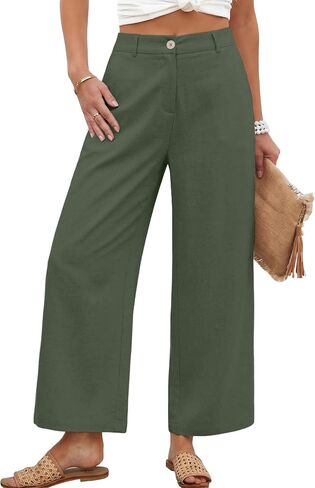 KICZOY Womens Linen Wide Leg Pants Casual Zipper Front Summer Cropped Trousers Dressy Pants with Pockets in Saudi Arabia