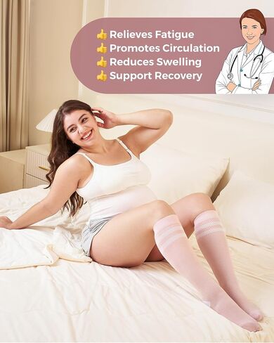 Momcozy Compression Socks for Women Wide Calf, 15-20mmHg Knee High Support Socks for Pregnancy, Nurses, Flying, Travel in Kuwait