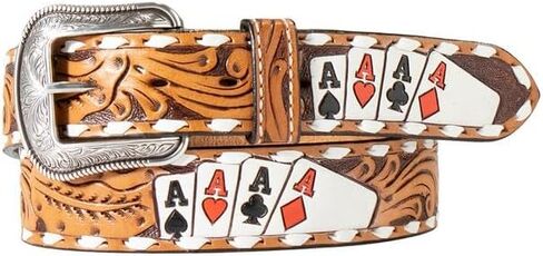 3D Belt Men's MENS BELT 1 1/2" HAND PAINTED ACE CARDS NATURAL in Kuwait