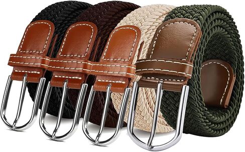 4Pack Men's Casual Elastic Belts Stretched Braided UnisexGolf Sports Belt Black Khaki Coffee and Green in Kuwait