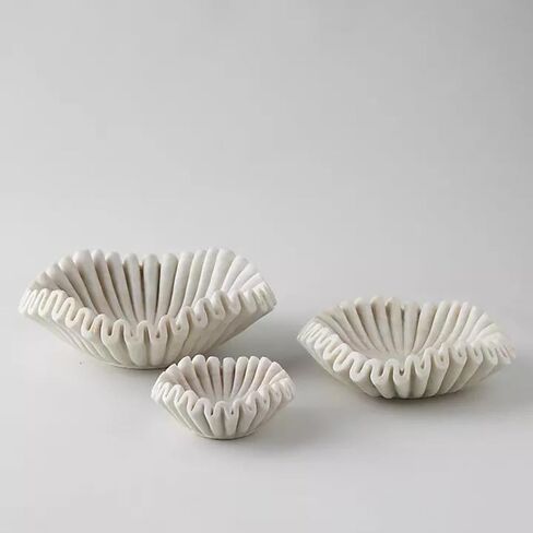 Marble Ruffle Bowl (9 Inches) - Scallop, Fluted, Decorative, Jewelry, Fruit Bowl for Gift, Housewarming in Saudi Arabia