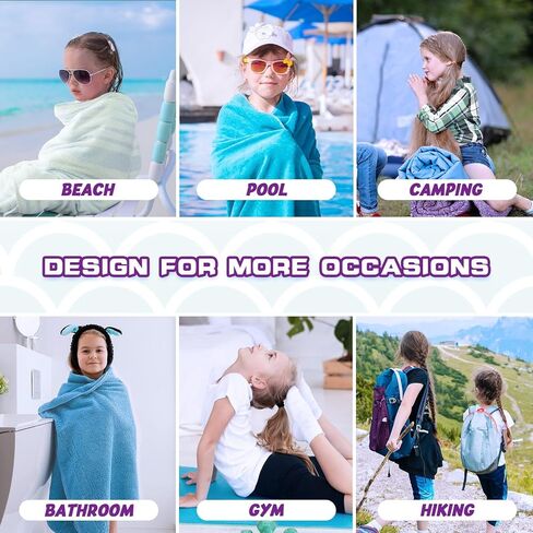 WAWSAM Mermaid Girls Drawstring Backpack & Beach Towel, 15" × 17" Waterproof Swim Beach Bag Gym Bag, 30" x 60" Sand Free Swim Towel for Girls Bath Pool Camping Travel Towel in Kuwait