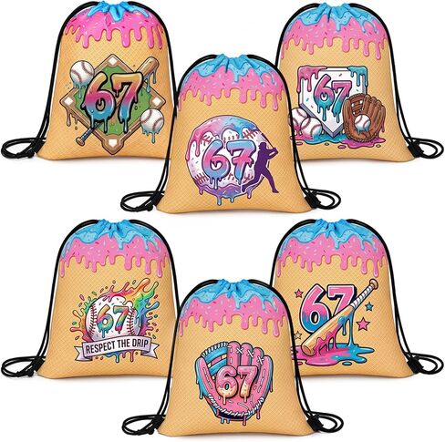 CrystalSylara 12 Pcs 67 Ice Cream Drip Baseball Drawstring Bags 9.84 x 11.81 Inch Sports Party Goodie Bag Favors Baseball Gift Bags for Meme 67 Themed Travel Camp Sport Teams Birthday Party Supplies in Kuwait