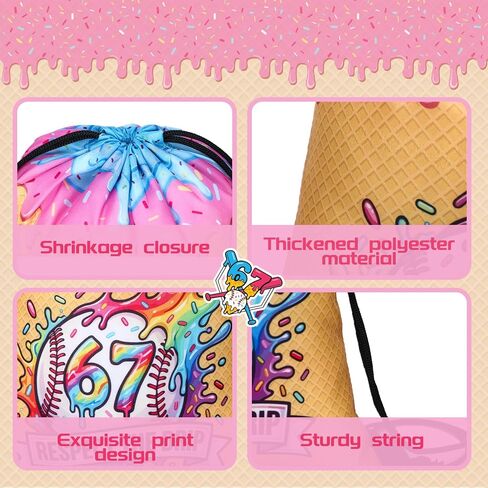 CrystalSylara 12 Pcs 67 Ice Cream Drip Baseball Drawstring Bags 9.84 x 11.81 Inch Sports Party Goodie Bag Favors Baseball Gift Bags for Meme 67 Themed Travel Camp Sport Teams Birthday Party Supplies in Kuwait