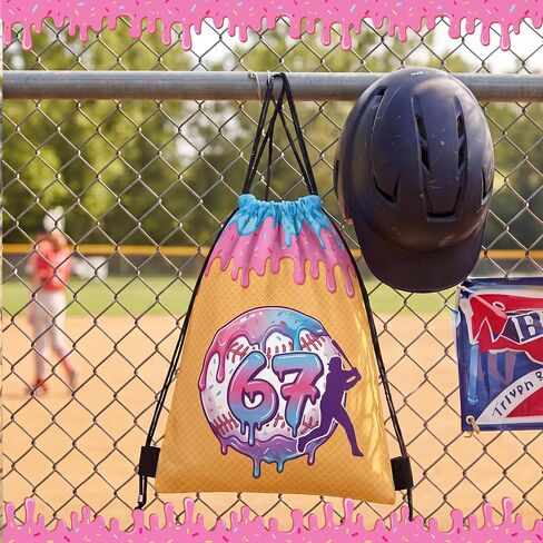 CrystalSylara 12 Pcs 67 Ice Cream Drip Baseball Drawstring Bags 9.84 x 11.81 Inch Sports Party Goodie Bag Favors Baseball Gift Bags for Meme 67 Themed Travel Camp Sport Teams Birthday Party Supplies in Kuwait