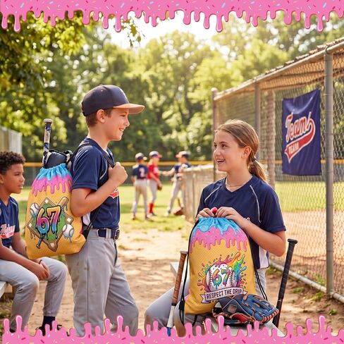 CrystalSylara 12 Pcs 67 Ice Cream Drip Baseball Drawstring Bags 9.84 x 11.81 Inch Sports Party Goodie Bag Favors Baseball Gift Bags for Meme 67 Themed Travel Camp Sport Teams Birthday Party Supplies in Kuwait