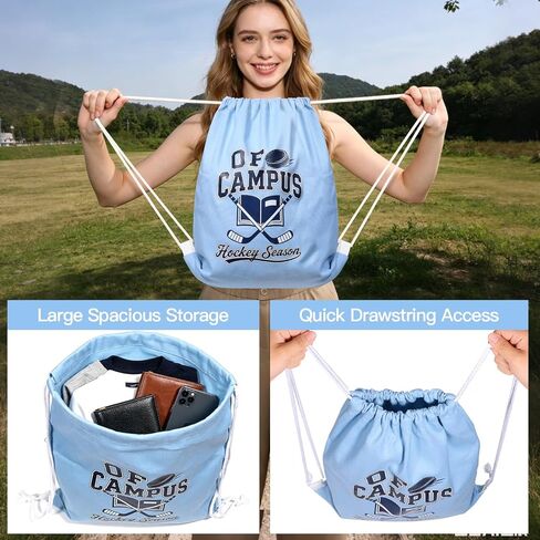 AICase for off Campus Merch Gifts Inspired Drawstring Bag Backpack Hocky Sports Gym Sackpack Poster Tote Bag Shirt Hat jersey Water Resistant String Bag for Women Men Reading Lover in Kuwait