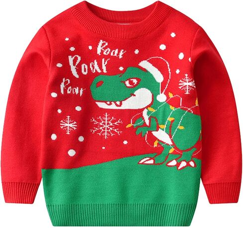 Toddler boy Christmas Sweater Kids Christmas Sweater Boy Girl 2025 Funny Xmas Reindeer Long Sleeve Knit Clothes Toddler Pullover Infant Winter Tops Red-w 5-6 Years in Kuwait