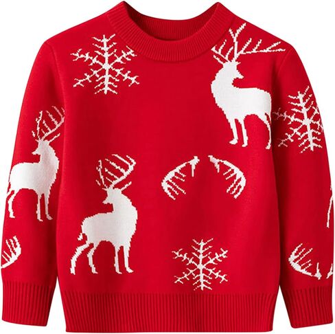 Boys Christmas Sweater Kids Christmas Sweater Boy Girl 2025 Funny Xmas Reindeer Long Sleeve Knit Clothes Toddler Pullover Infant Winter Tops Red-g 5-6 Years in Kuwait