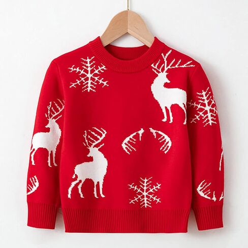Boys Christmas Sweater Kids Christmas Sweater Boy Girl 2025 Funny Xmas Reindeer Long Sleeve Knit Clothes Toddler Pullover Infant Winter Tops Red-g 5-6 Years in Kuwait