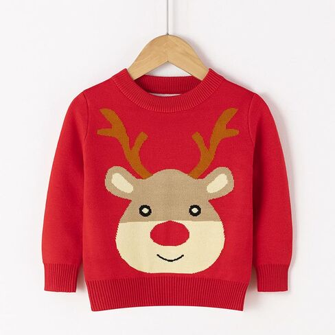 Christmas Outfit Toddler boy Kids Christmas Sweater Boy Girl 2025 Funny Xmas Reindeer Long Sleeve Knit Clothes Toddler Pullover Infant Winter Tops Red-n 3-4 Years in Saudi Arabia