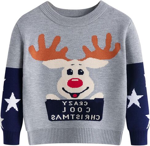 boy Sweater Kids Christmas Sweater Boy Girl 2025 Funny Xmas Reindeer Long Sleeve Knit Clothes Toddler Pullover Infant Winter Tops Grey-t 5-6 Years in Saudi Arabia