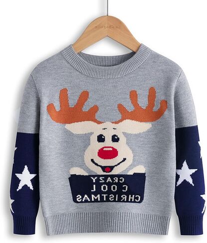 boy Sweater Kids Christmas Sweater Boy Girl 2025 Funny Xmas Reindeer Long Sleeve Knit Clothes Toddler Pullover Infant Winter Tops Grey-t 5-6 Years in Saudi Arabia