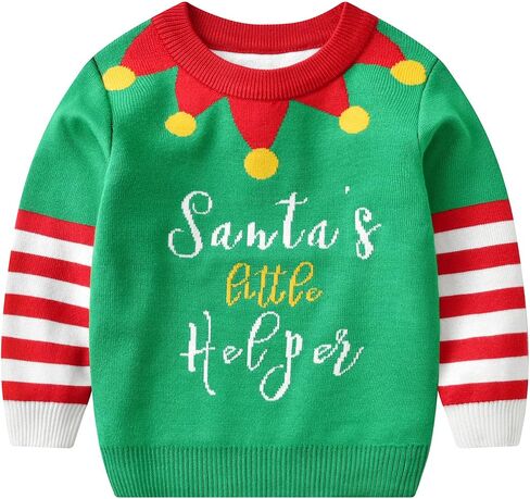 Boys Knit Sweater Kids Christmas Sweater Boy Girl 2025 Funny Xmas Reindeer Long Sleeve Knit Clothes Toddler Pullover Infant Winter Tops Green-v 5-6 Years in Kuwait