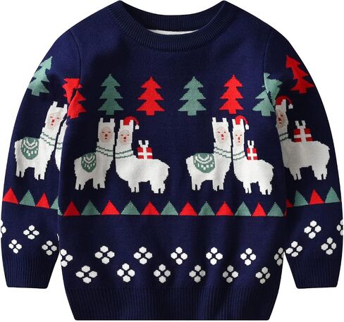 boy Sweater Kids Christmas Sweater Boy Girl 2025 Funny Xmas Reindeer Long Sleeve Knit Clothes Toddler Pullover Infant Winter Tops Dark Blue-q 5-6 Years in Kuwait