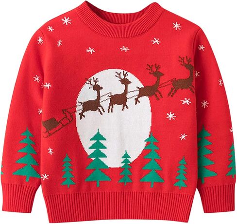 Toddler boy Christmas Kids Christmas Sweater Boy Girl 2025 Funny Xmas Reindeer Long Sleeve Knit Clothes Toddler Pullover Infant Winter Tops Red-i 3-4 Years in Kuwait