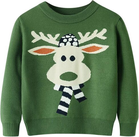 Christmas Sweater Kids Christmas Sweater Boy Girl 2025 Funny Xmas Reindeer Long Sleeve Knit Clothes Toddler Pullover Infant Winter Tops Green-j 5-6 Years in Kuwait