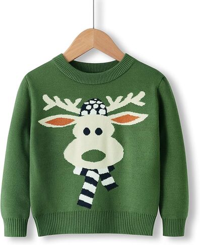 Christmas Sweater Kids Christmas Sweater Boy Girl 2025 Funny Xmas Reindeer Long Sleeve Knit Clothes Toddler Pullover Infant Winter Tops Green-j 5-6 Years in Kuwait